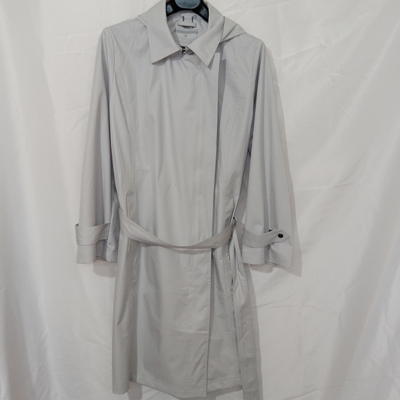 Bernardo Jackets & Blazers - BERNARDO Womens Modern Tech Trench Coat Size XL Gray Belted Hooded